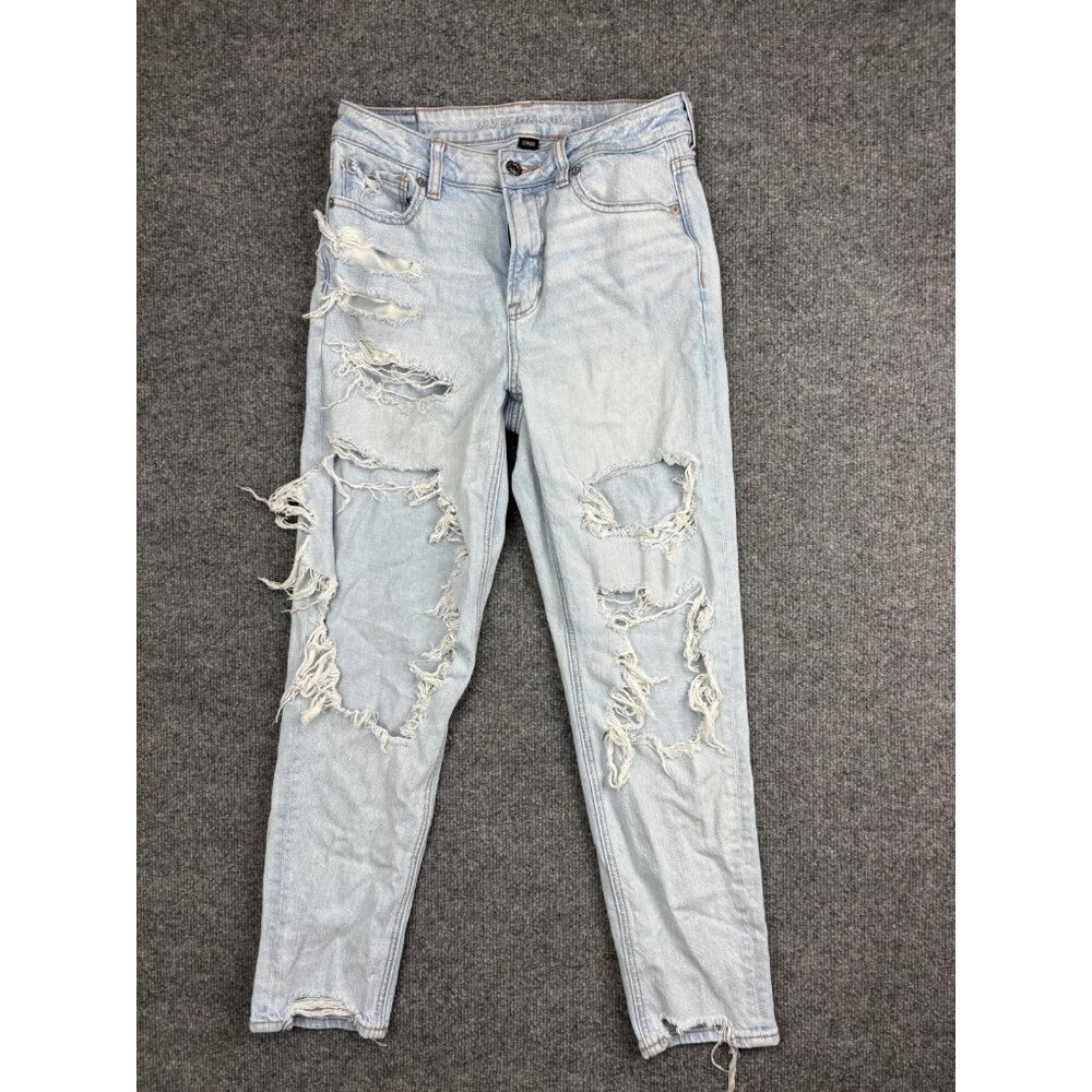 American Eagle‎ Jeans Womens 4 Light Wash Mom Jean Strigid High Rise Distressed